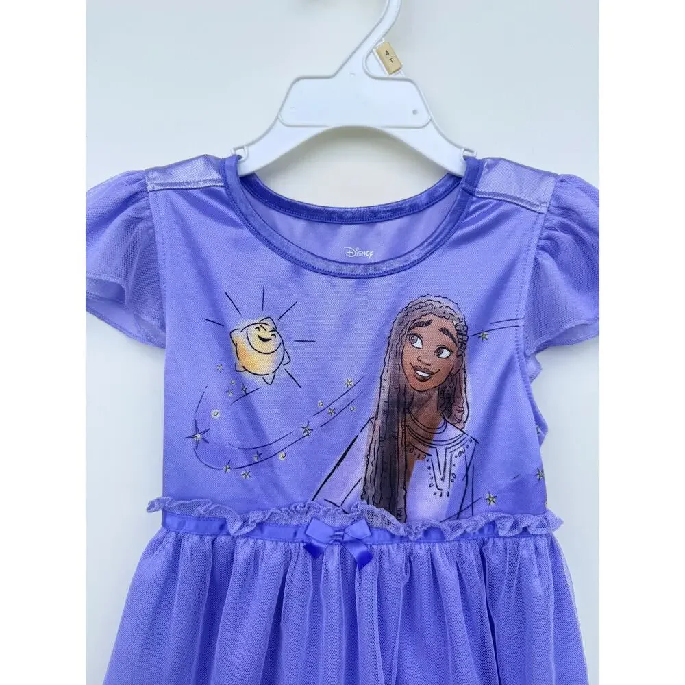 Disney Wish Asha/Star Nightgown Toddler Girls Size 5T Purple Fantasy Dress Gown